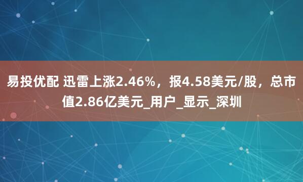 易投优配 迅雷上涨2.46%，报4.58美元/股，总市值2.86亿美元_用户_显示_深圳